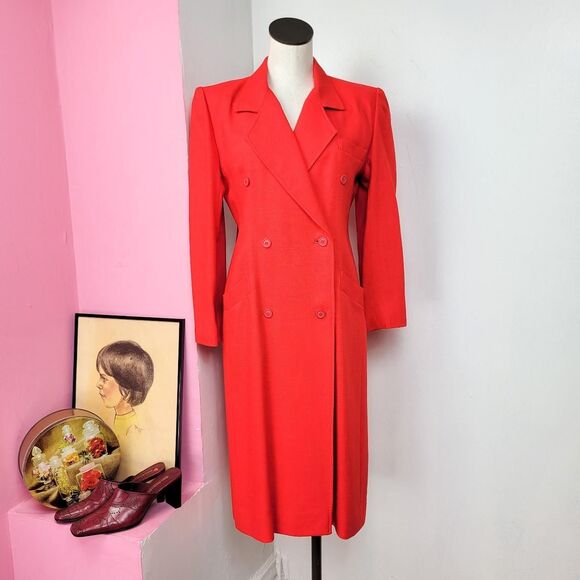 Vintage 80s Bright Red Custom Made Blazer Dress - Picture 4 of 8